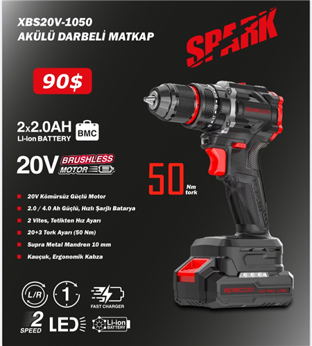 SPECCO SPARK AKÜLÜ DARBELİ MATKAP 2,0 AH 20 V
